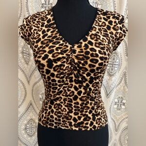 Rebellious Dreamer Leopard Print V-Neck Women's Top - Size XS